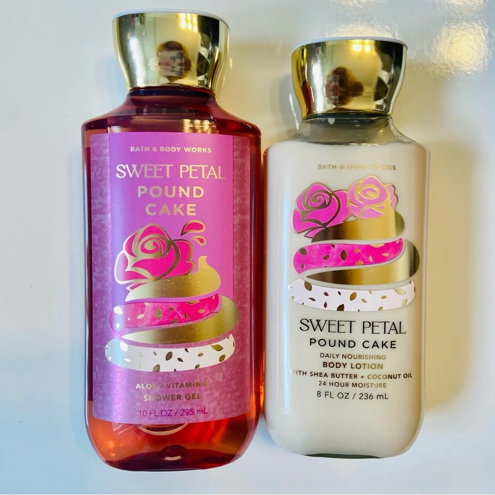 Bath & Body Works Sweet Petal Pound Cake Shower Gel and Lotion